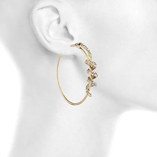 Gold Tone Crystal Rhinestone Snake Serpent Zircon Hoop Earrings